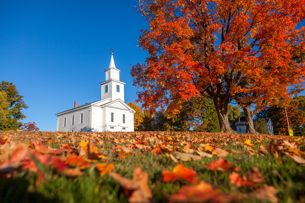 Essence,Of,New,England,With,Church,In,Autumn