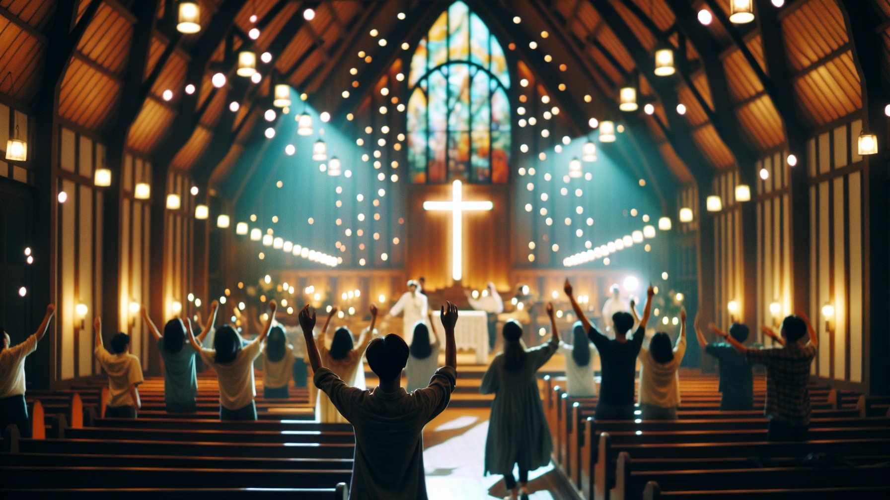Bokeh,Photo,Of,Christian,Church,Indoor,Asian,Young,People,Dancing